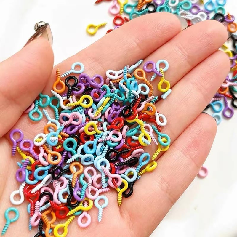 Wentoenapp 200Pcs Colorful Small Screw Eye Pins, Eye Screw Clasps, Jewelry Eye Hooks, Self Tapping Screws, Mini Hoop Pegs, Craft Eyelets for DIY Jewelry Making, Arts, Crafts and Sewing - Image 2